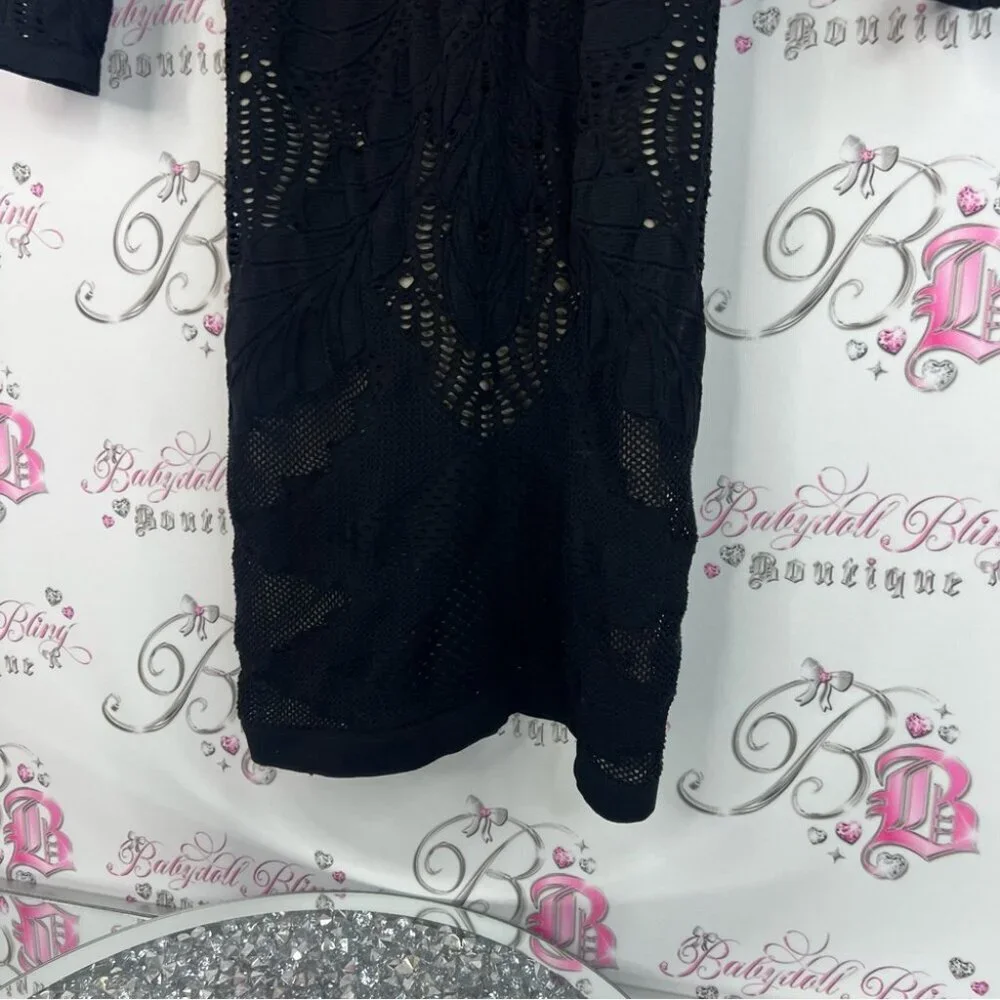 bebe dress stretchy bodycon tight 2 layer style Black Long Sleeve Lace sexy